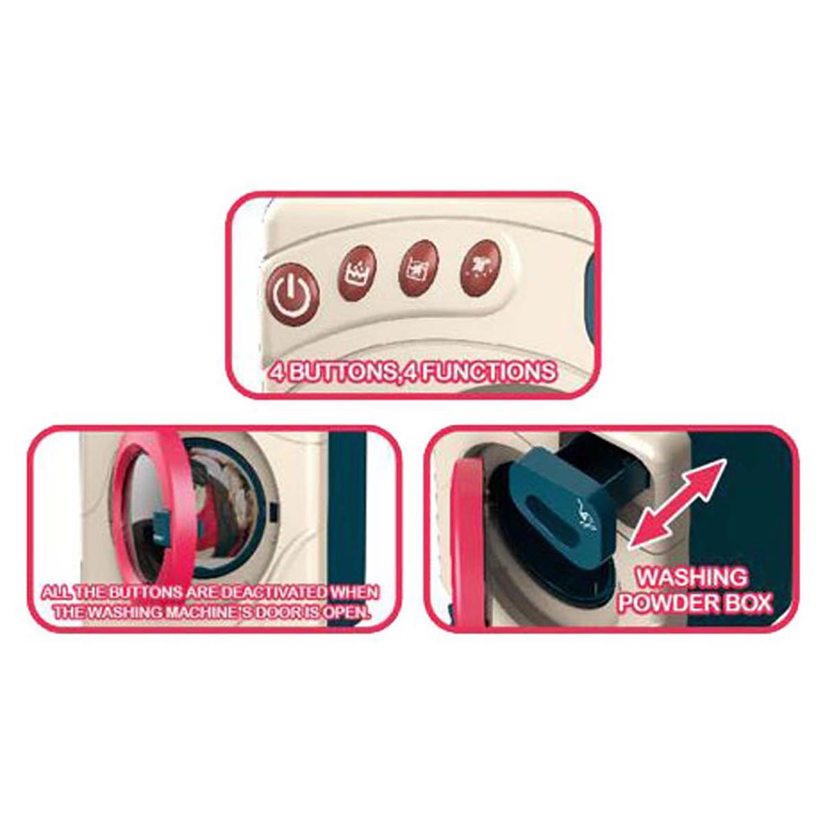 Painel de controlo de máquina de lavar com botões e compartimento para detergente