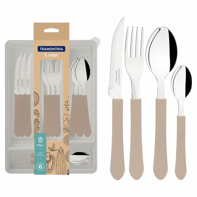 Conjunto de talheres Tramontina Leme com cabos bege e lâminas em aço inox