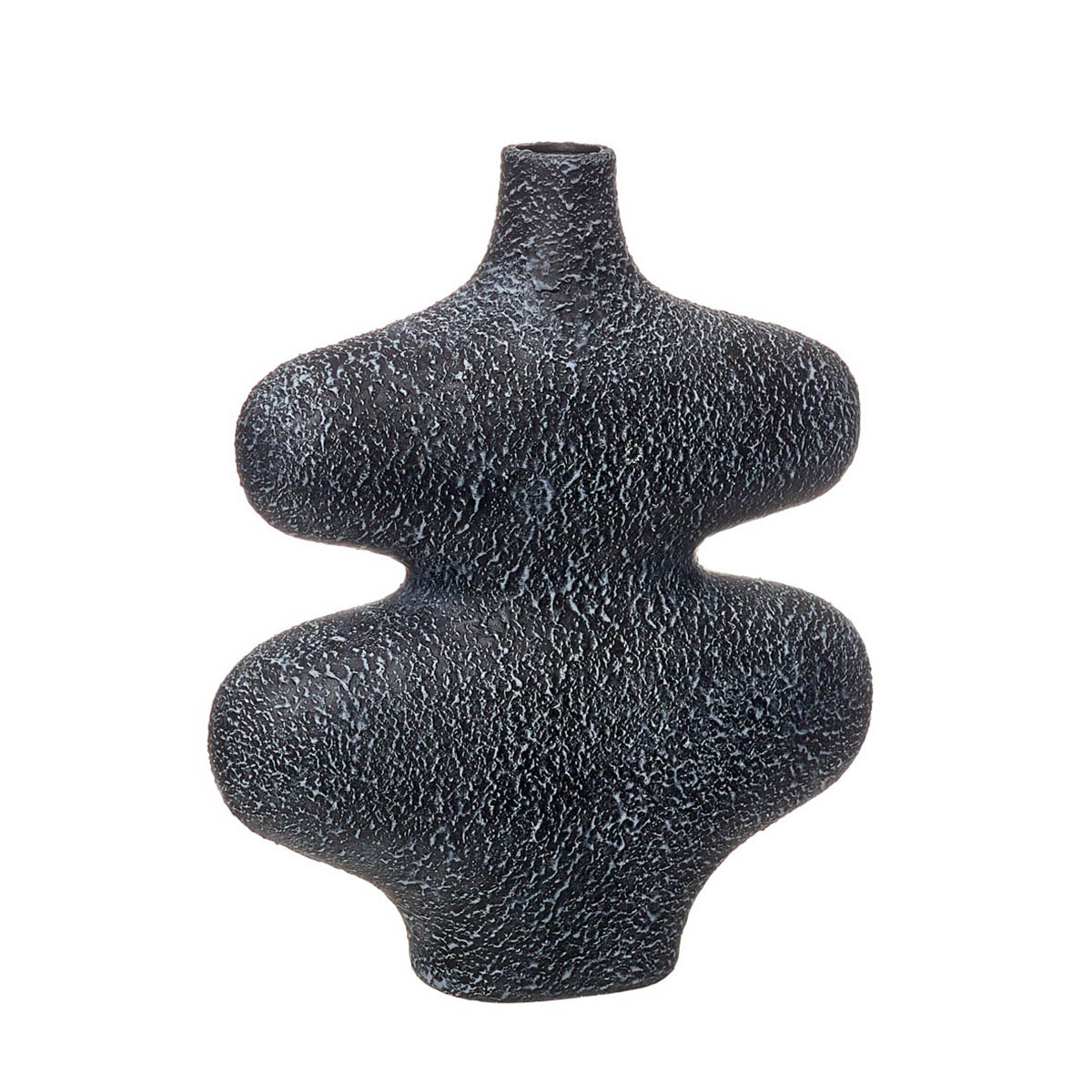 Vaso decorativo negro com textura rugosa e formato orgânico