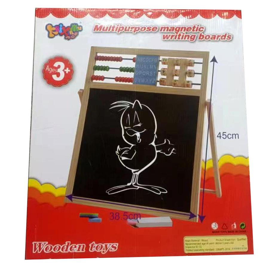 Quadro magnético de escrita multipurpose de madeira com contas coloridas e desenho de personagem