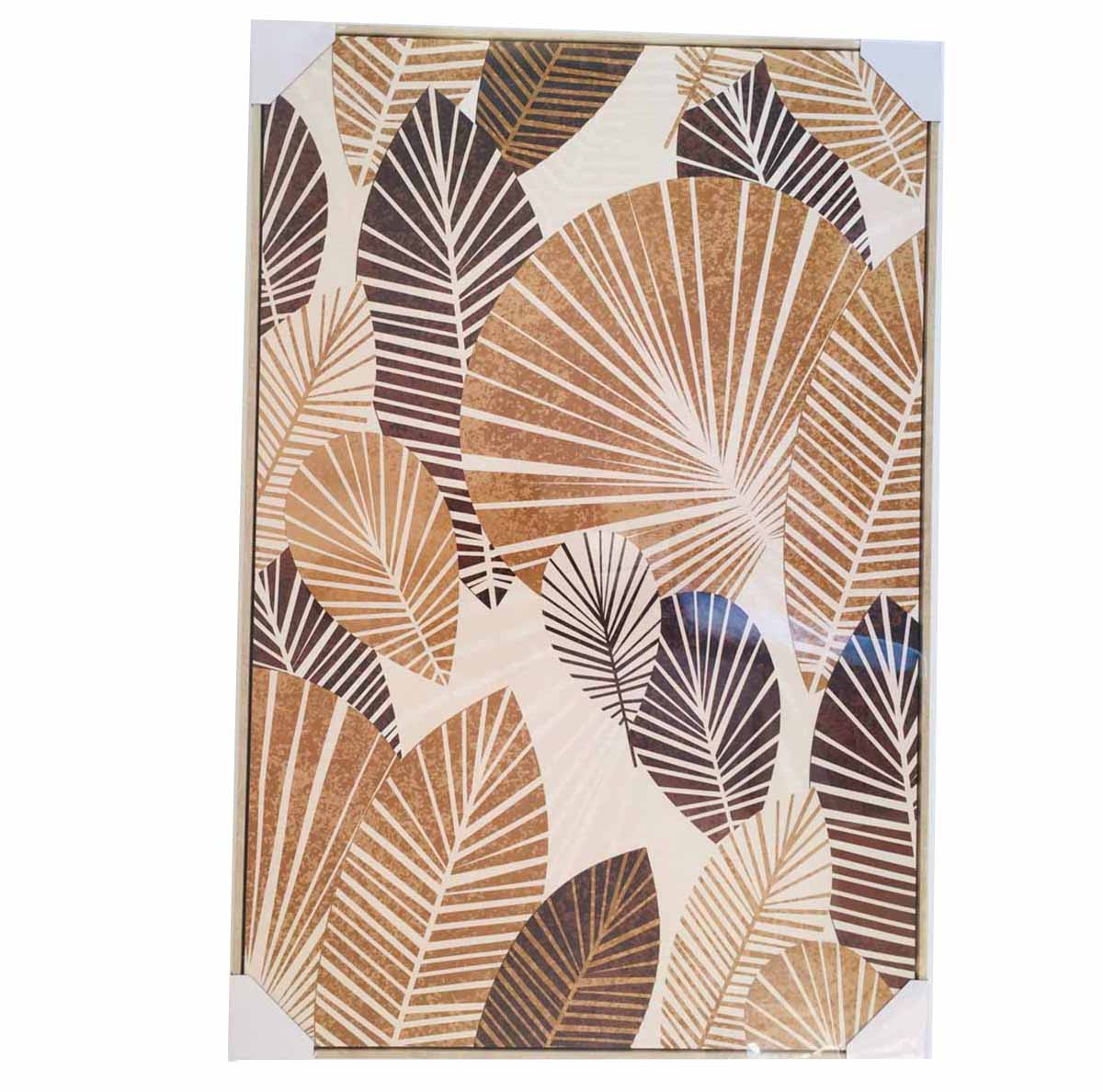 Painel decorativo com padrão de folhas castanhas e bege