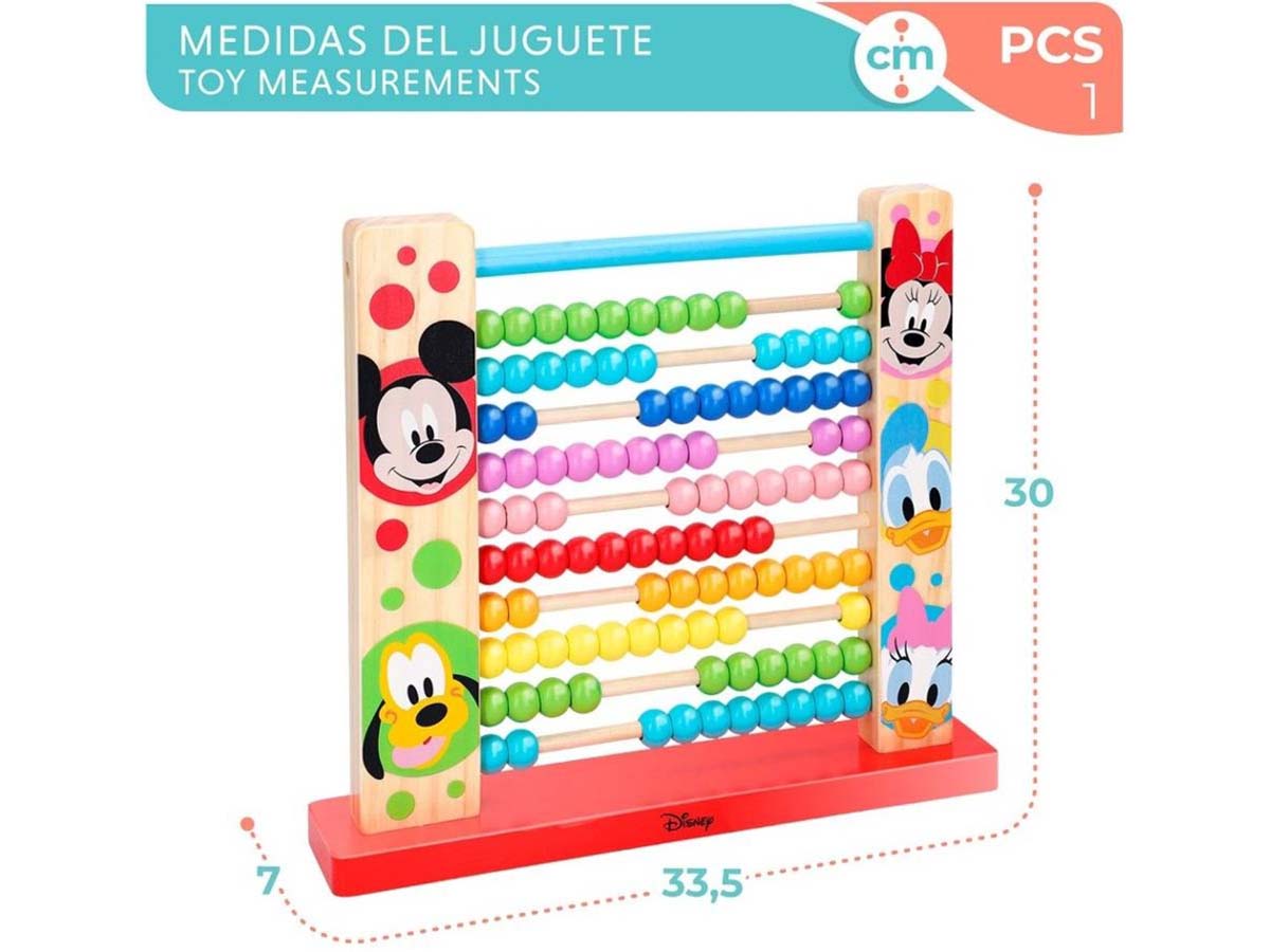 Ábaco colorido de madeira com personagens Disney e contas coloridas