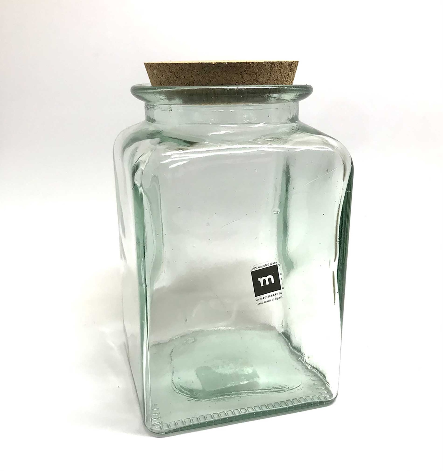 Frasco quadrado de vidro transparente com tampa de cortiça