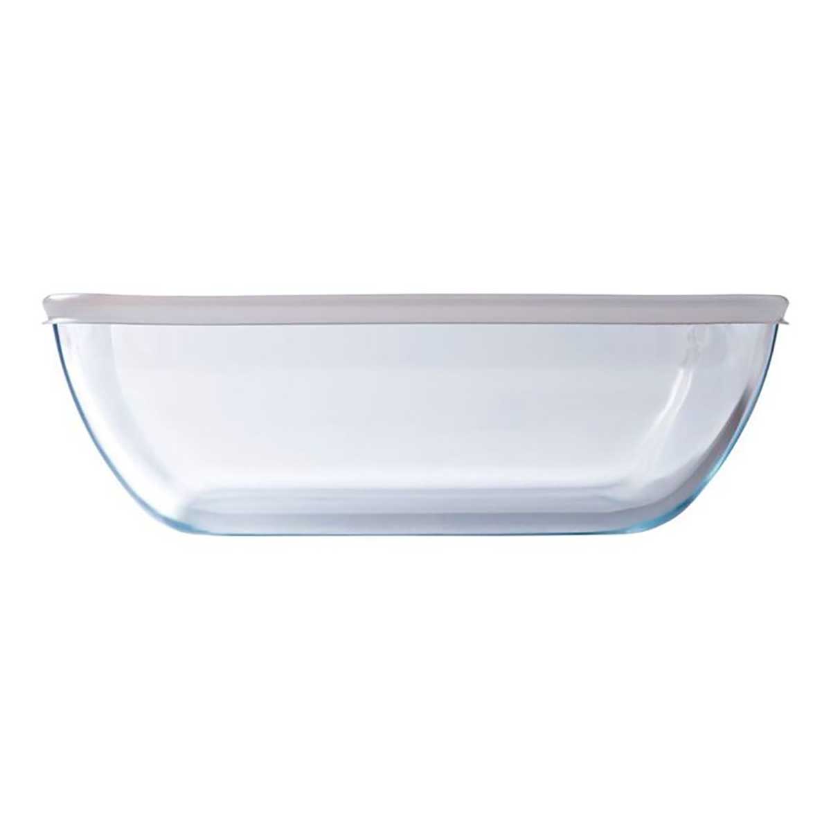 Tigela de vidro transparente com tampa branca