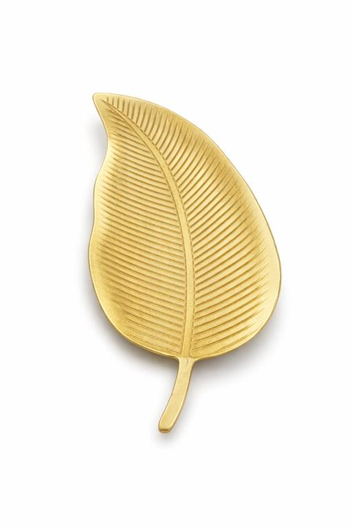 Prato decorativo em forma de folha dourada