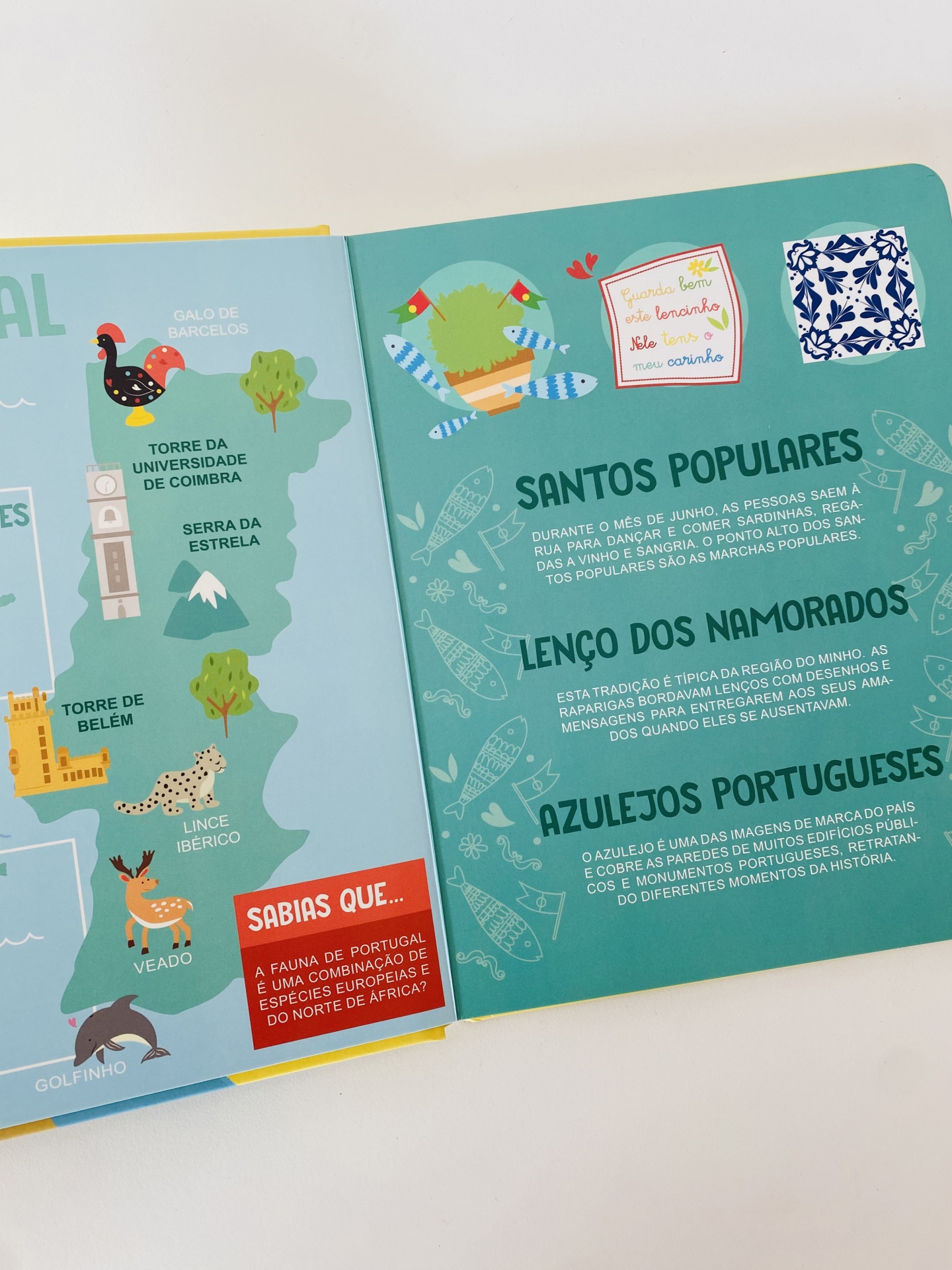 Mapa de Portugal com locais e animais e texto sobre cultura portuguesa
