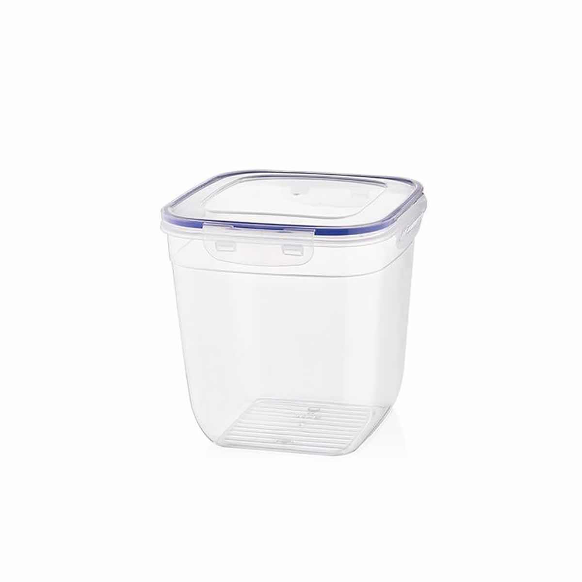 Recipiente quadrado transparente com tampa azul claro