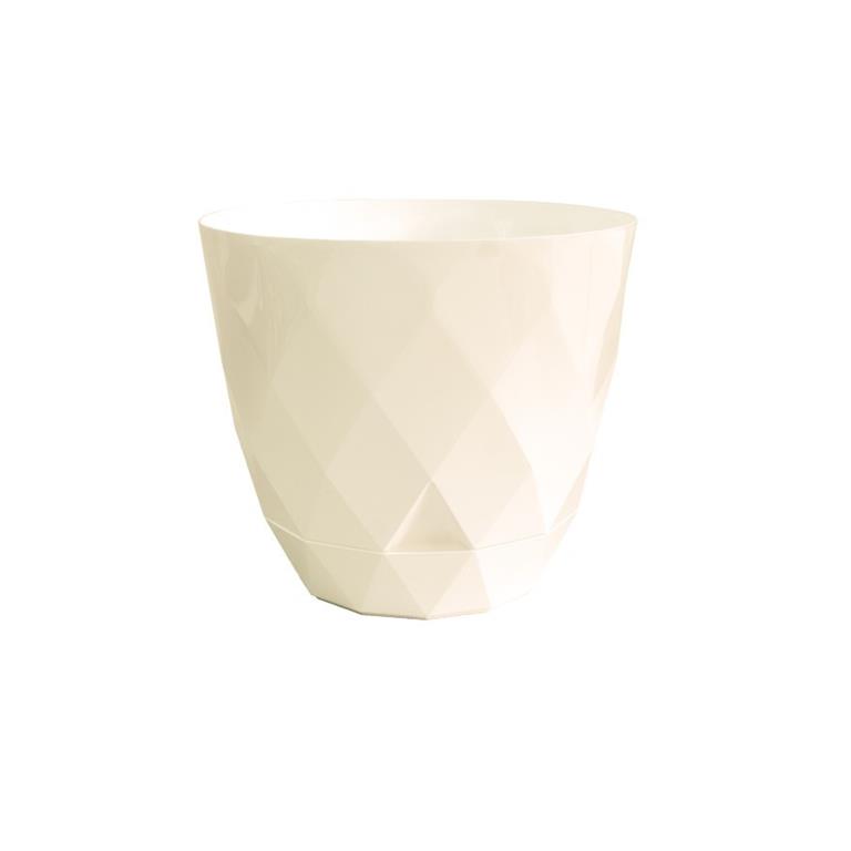 Vaso branco de cerâmica com padrão geométrico facetado