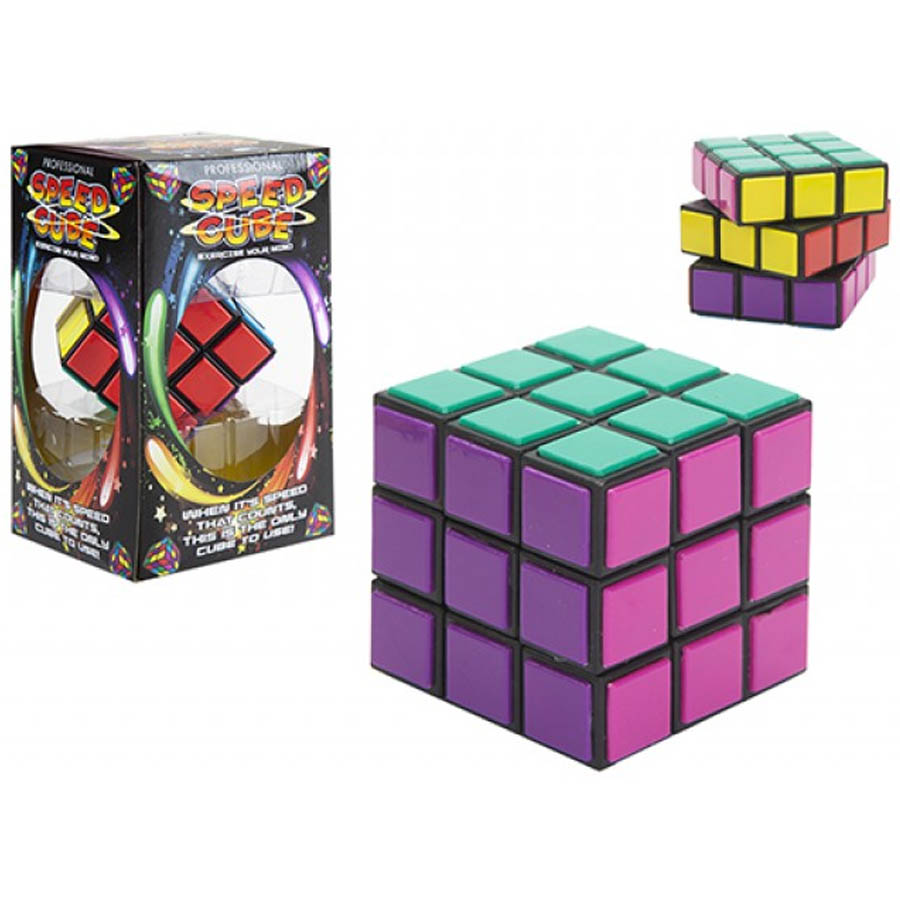 Puzzle cubo colorido com embalagem preta e texto SPEED CUBE