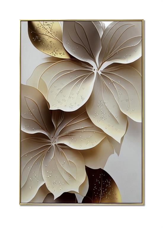Quadro decorativo com flor estilizada em tons dourados e bege