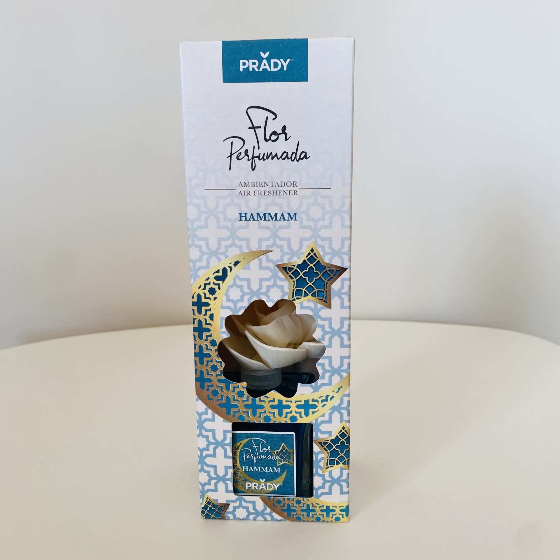 Caixa de ambientador Flor Perfumada PRADY azul dourado branco