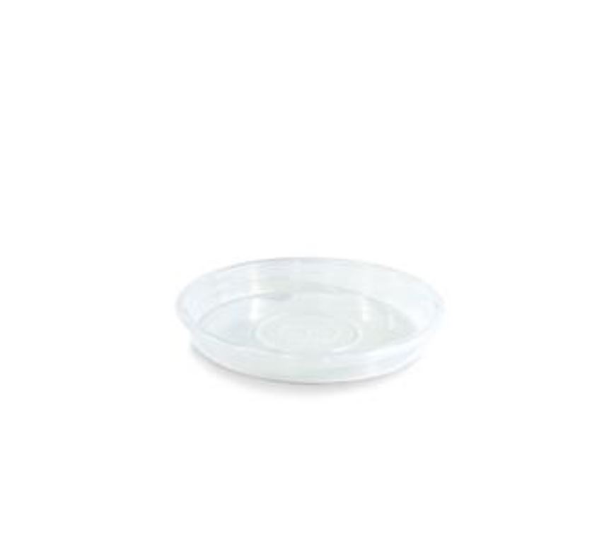 Prato redondo transparente de plástico com borda elevada