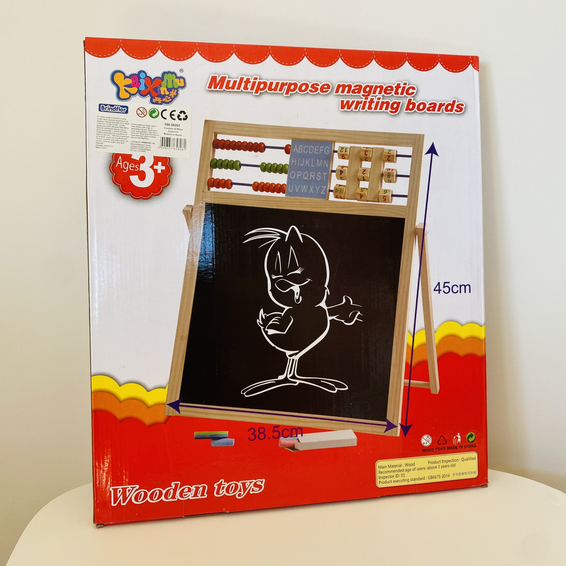Embalagem de quadro magnético de madeira para escrita com ábaco e letras
