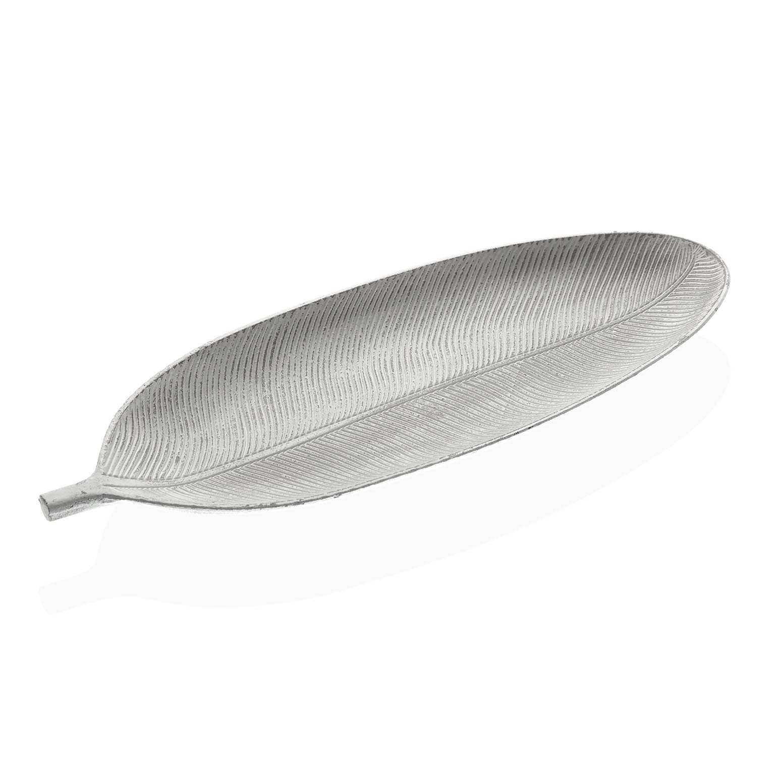Prato decorativo metal em forma de folha prateada