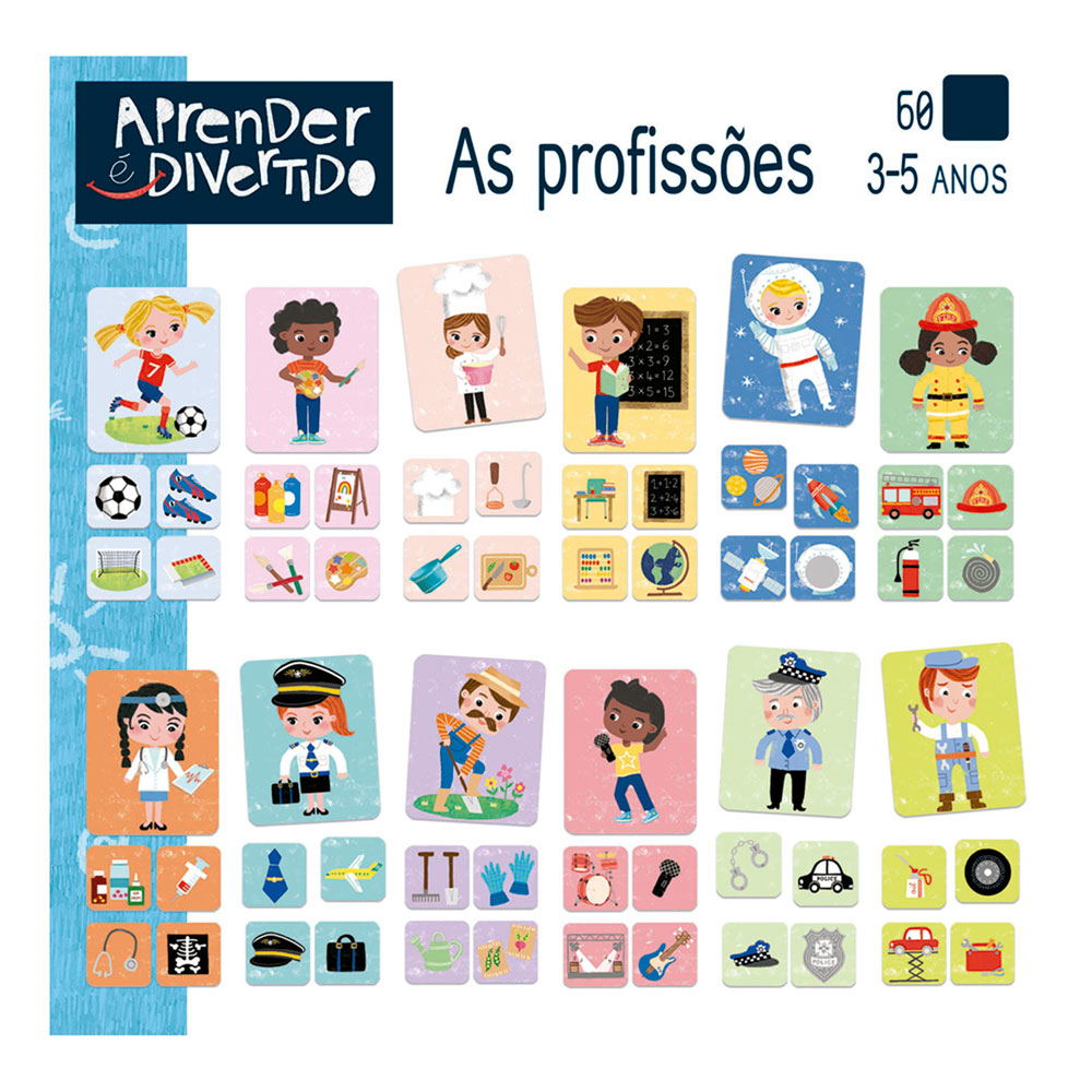 Jogo educativo colorido sobre profissões para crianças entre 3 e 5 anos