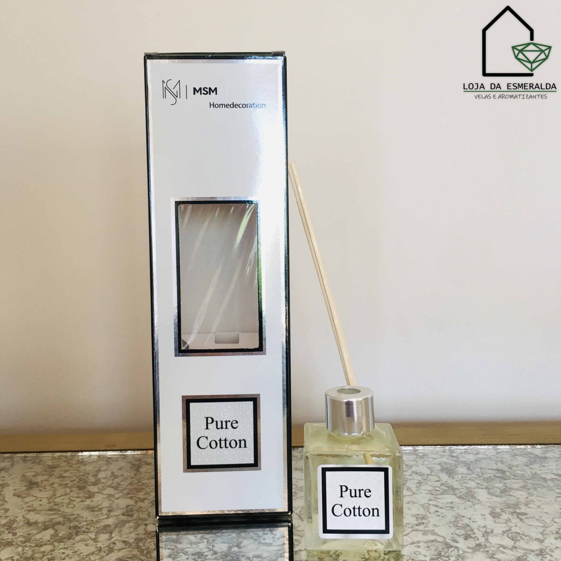 Difusor de aromas MSM Pure Cotton em frasco de vidro com sticks de madeira