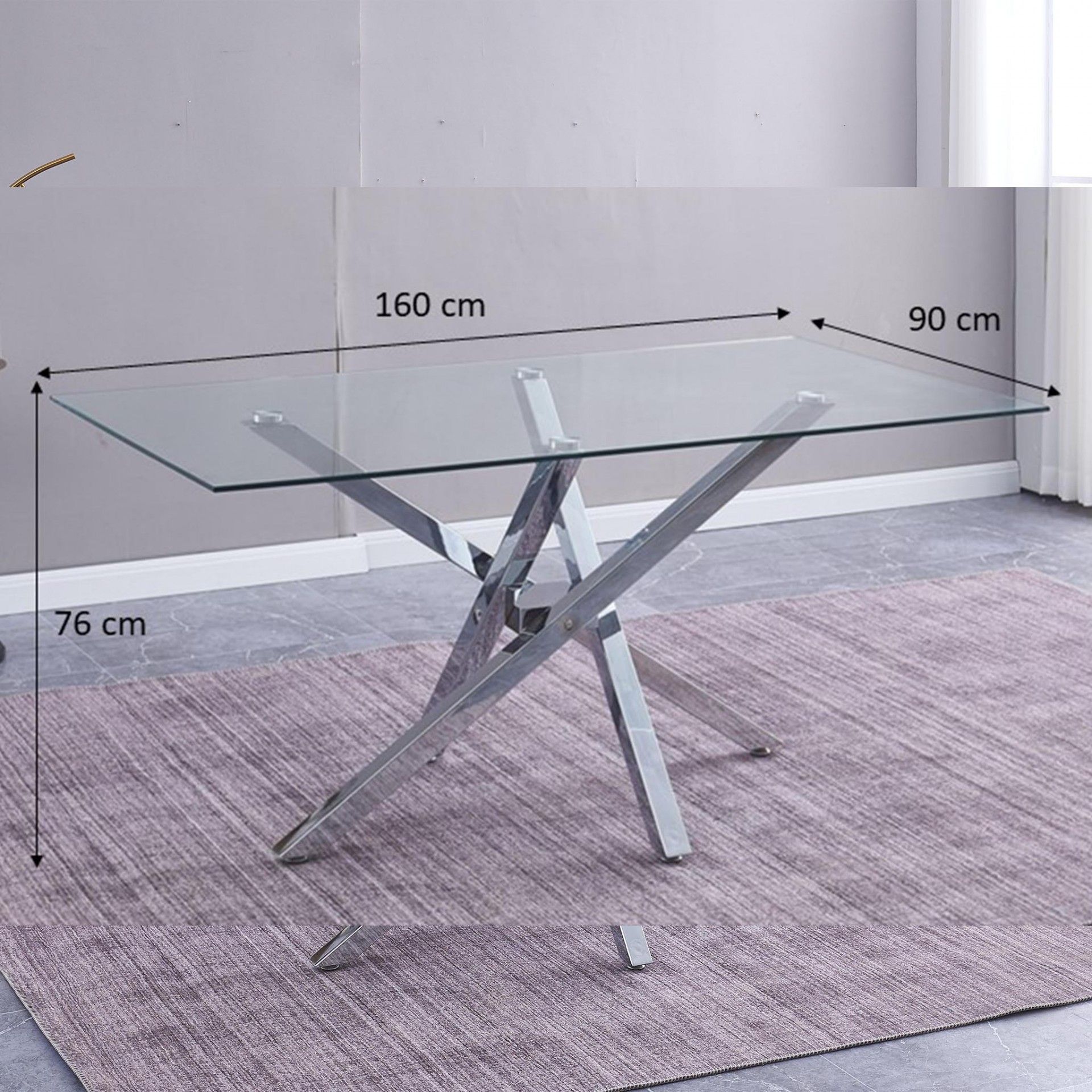 Mesa de centro com tampo de vidro e base metálica moderna