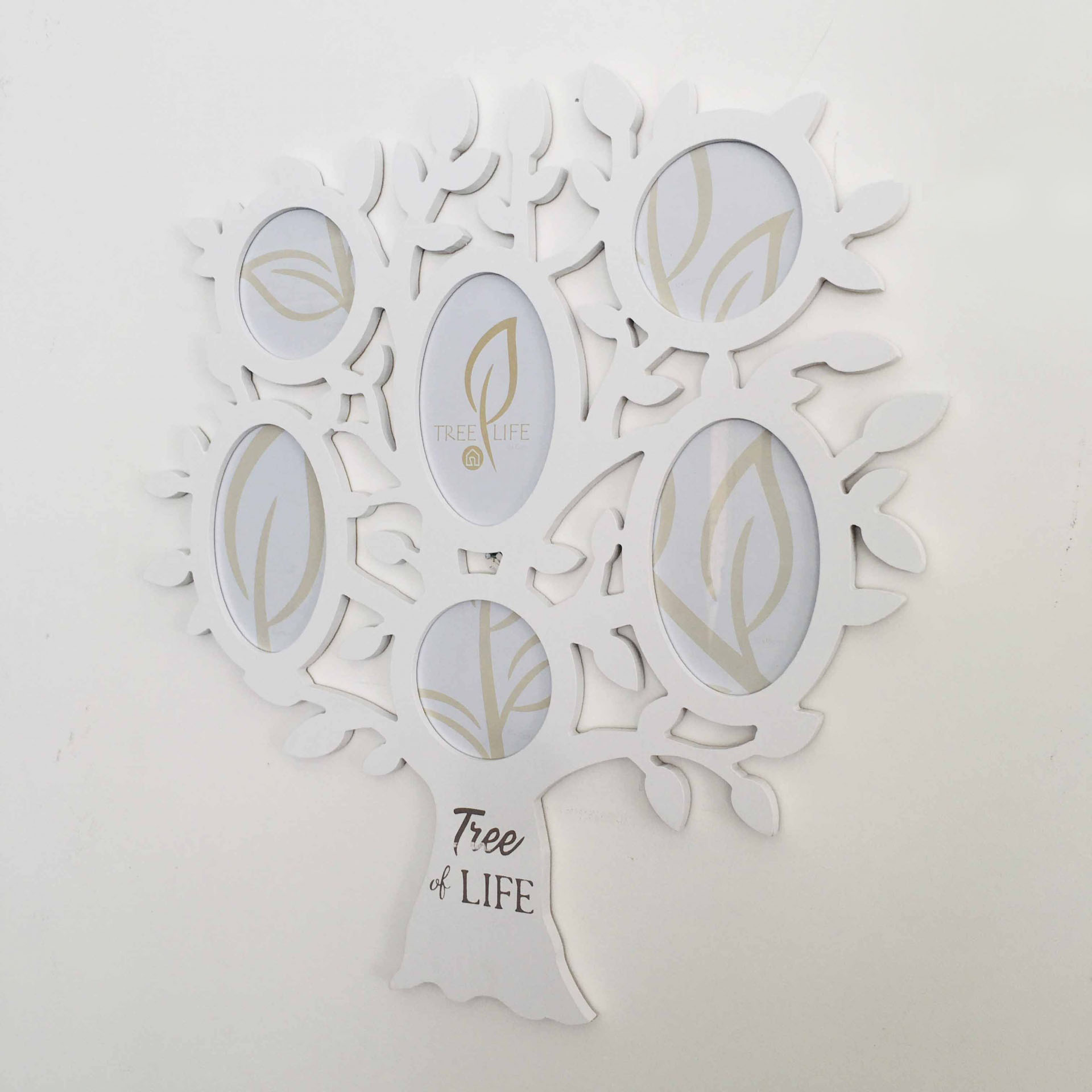 Moldura de fotos árvore branca com cinco espaços para fotos e texto Tree of LIFE