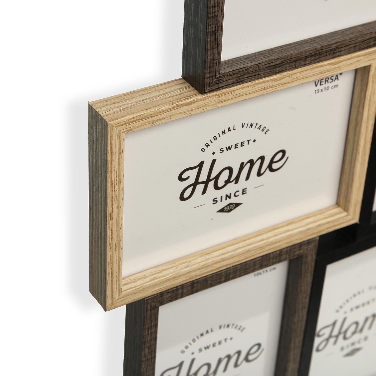 Conjunto de molduras de madeira com texto 'Home' em papel dentro