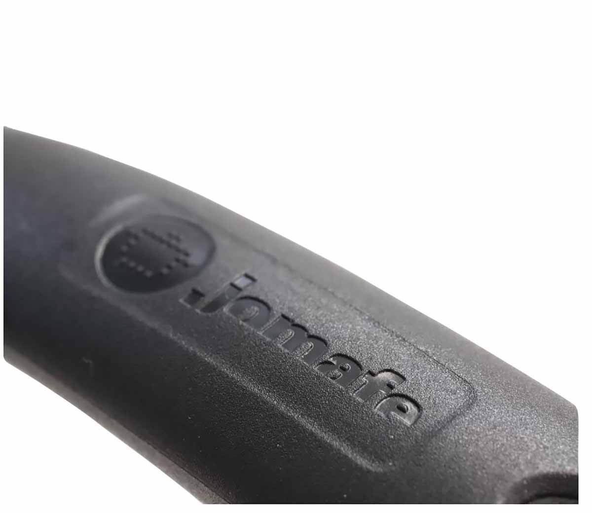 Pega de plástico cinzento escuro com logótipo jomafe