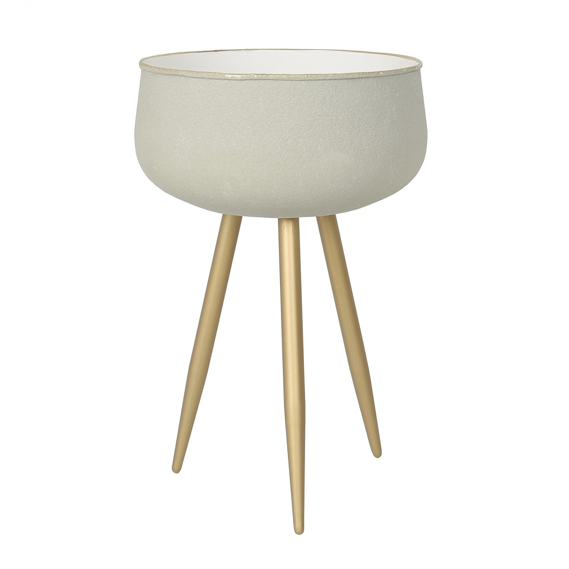 vaso decorativo branco com três pernas de madeira