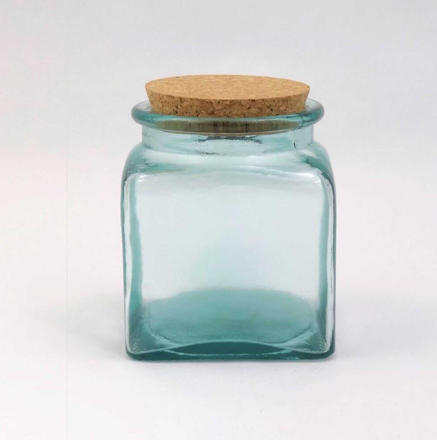 Frasco quadrado de vidro com tampa de cortiça