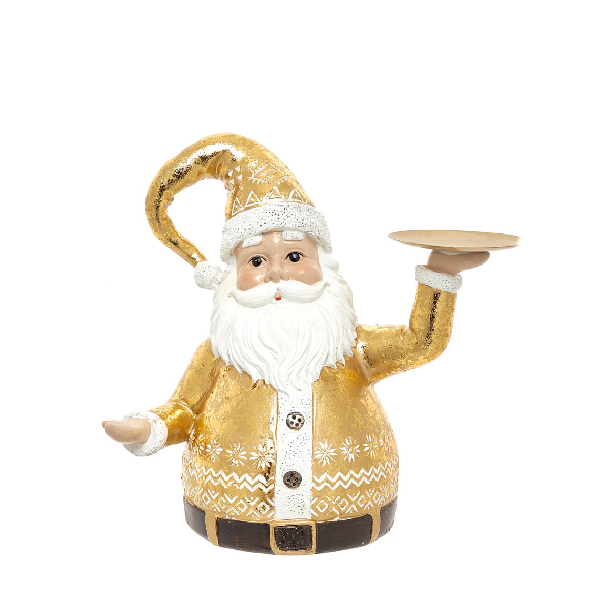 Estátua decorativa de Pai Natal dourado com suporte redondo na mão