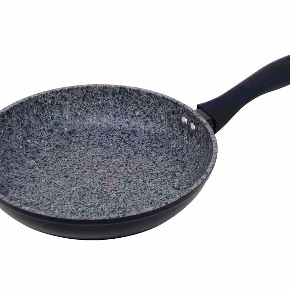 Frigideira com revestimento cinzento granulado e cabo preto