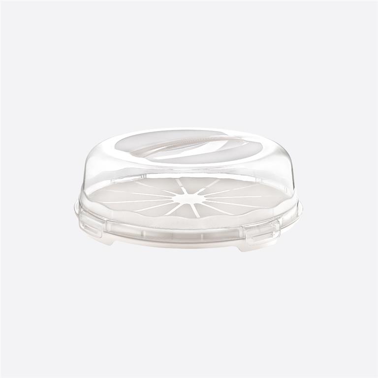 Tampa plástica transparente redonda com fecho