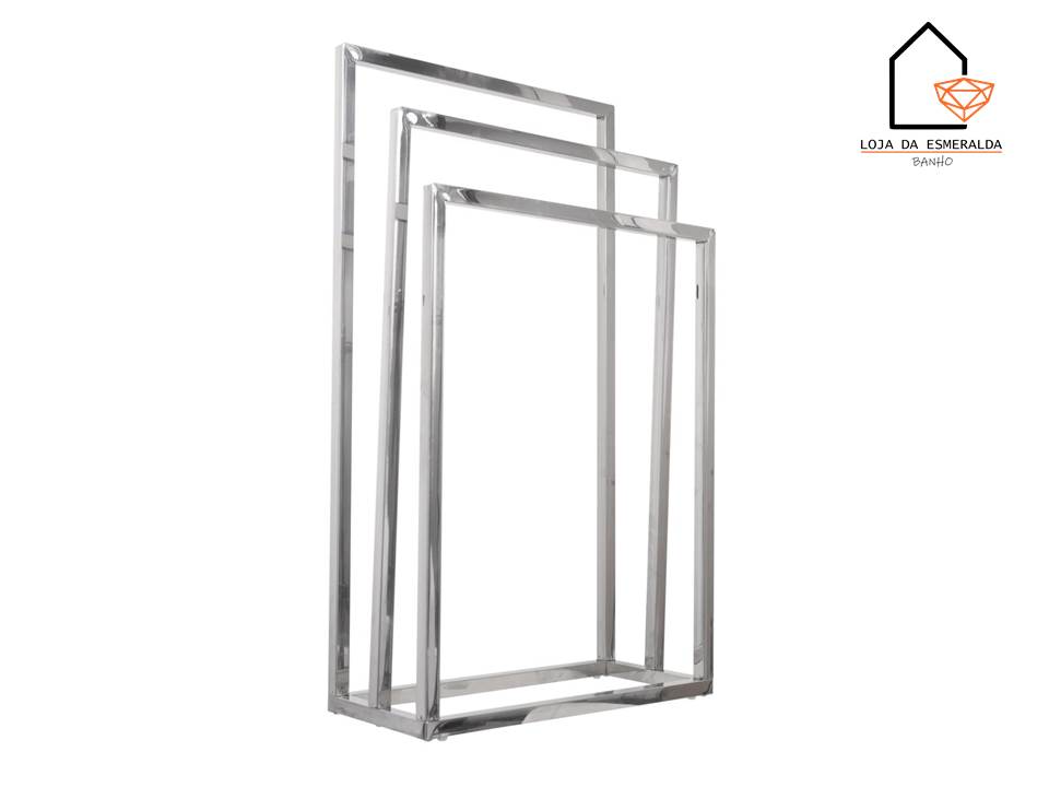 Estrutura metálica retangular prateada com três divisórias verticais.