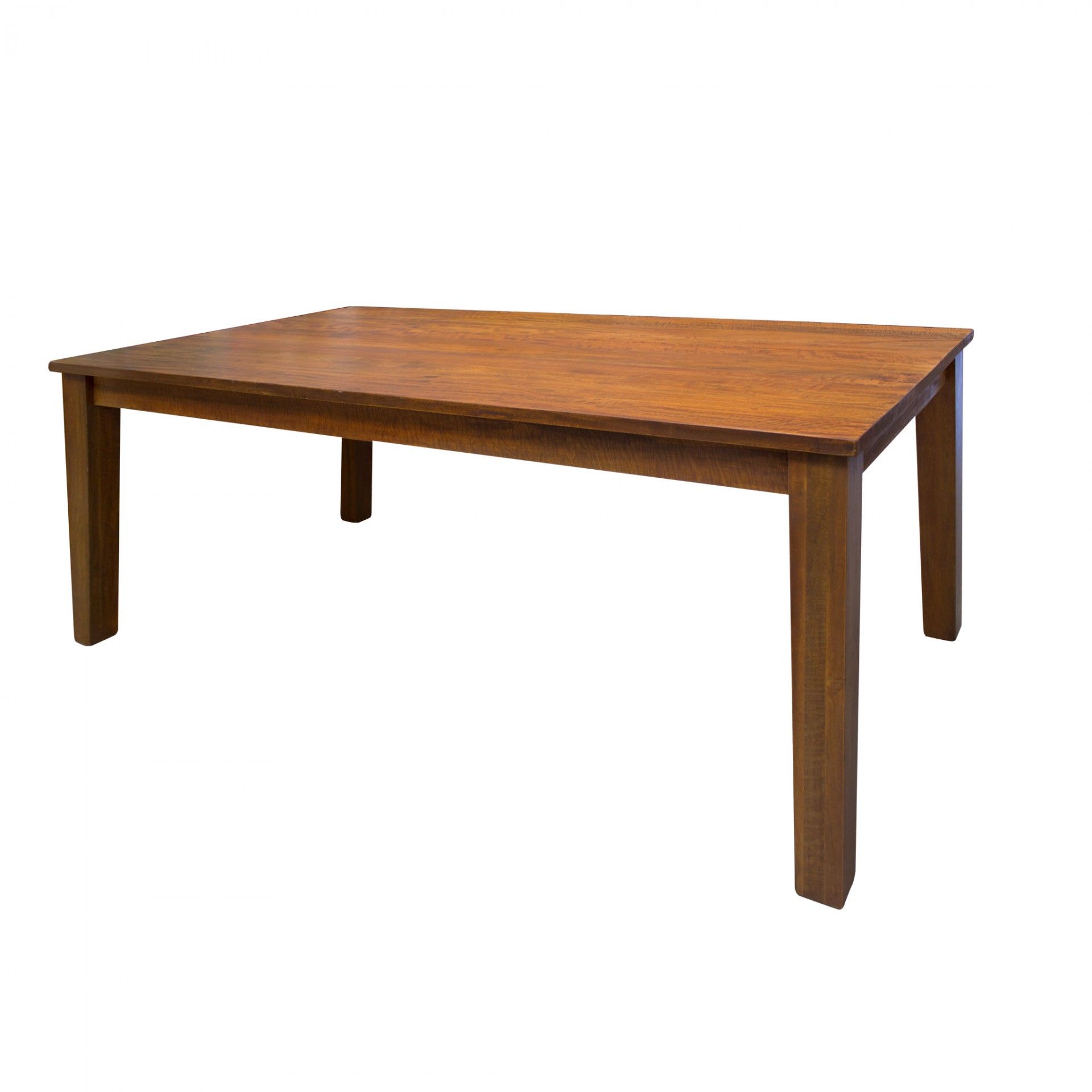 Mesa de madeira castanha retangular com quatro pernas quadradas