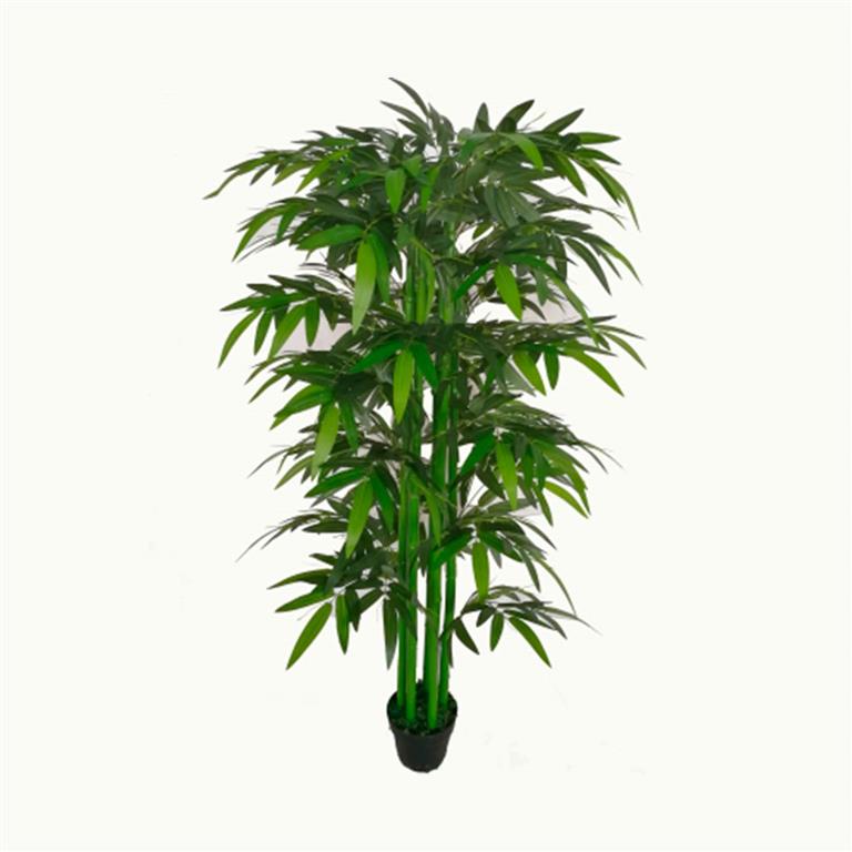 Planta artificial verde com vaso preto