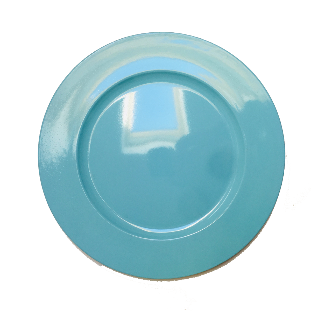 Prato redondo azul claro com acabamento brilhante