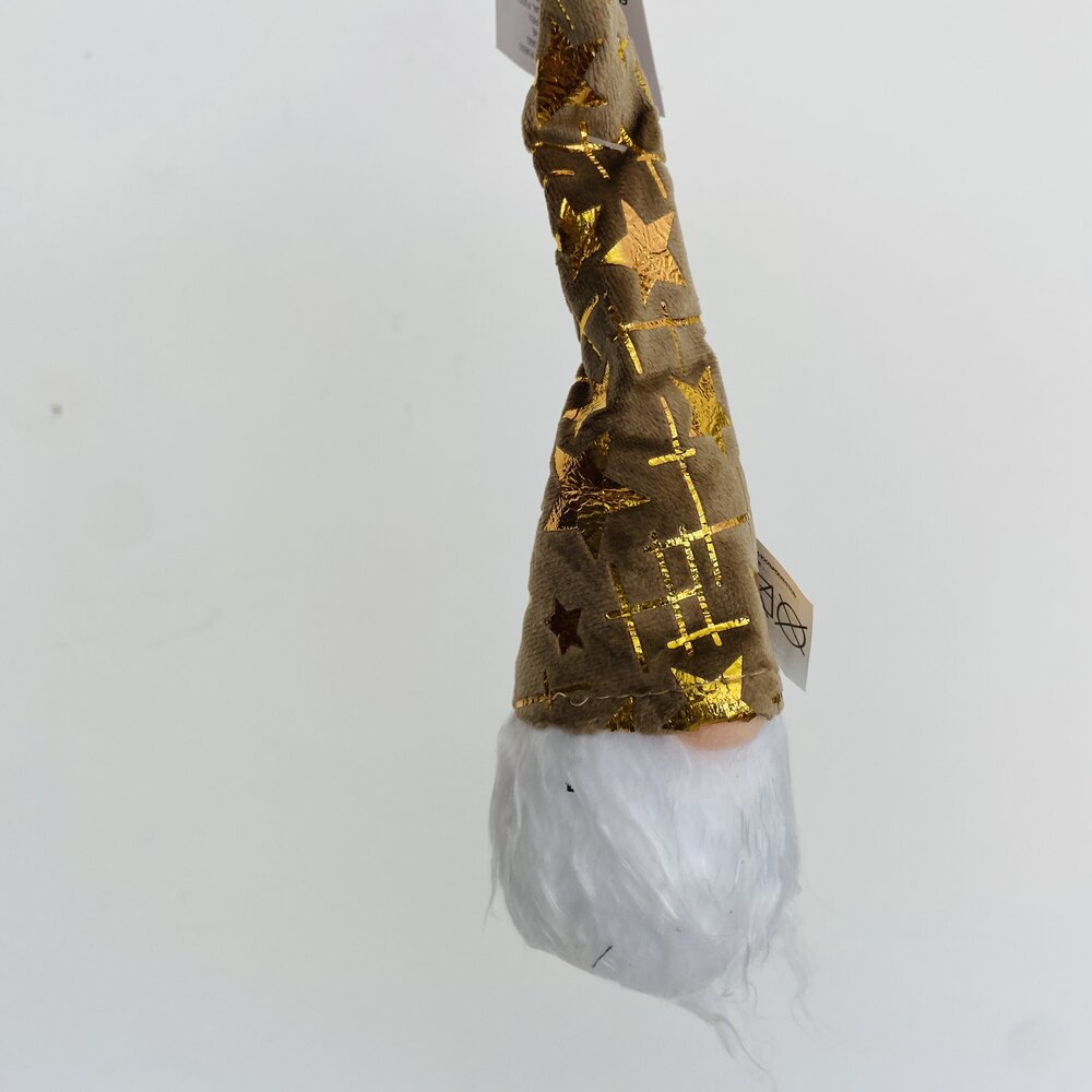 Decoração de Pai Natal com chapéu dourado e barba branca