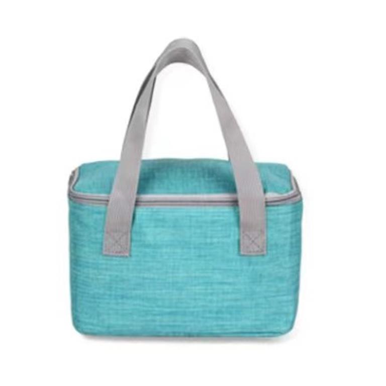 Bolsa térmica azul claro com alças cinzentas e fecho de correr