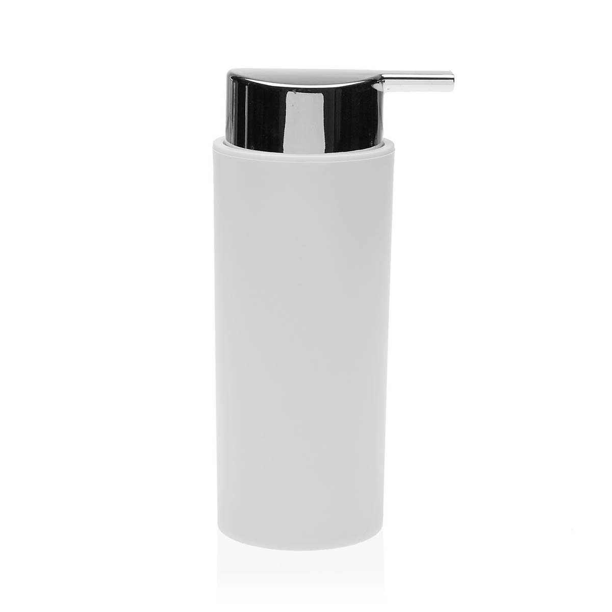 Dispenser de sabonete líquido branco com tampa prateada