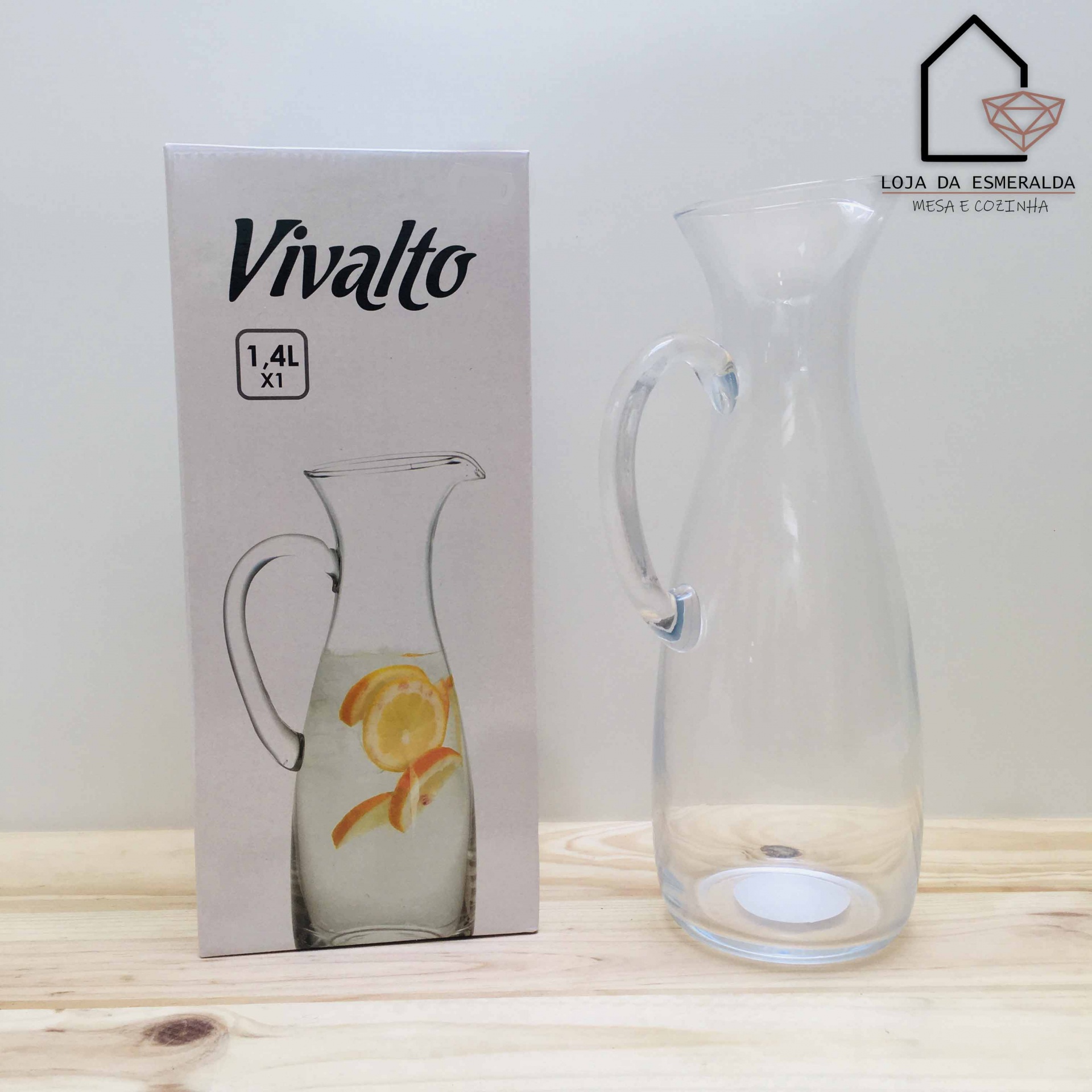 Jarro de vidro transparente com embalagem Vivalto