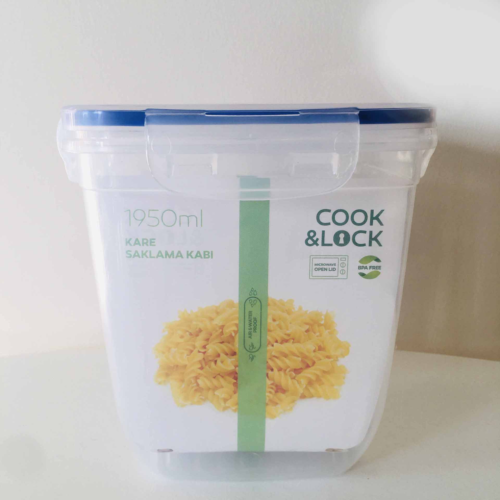 Recipiente plástico transparente COOK & LOCK 1950 ml com tampa azul