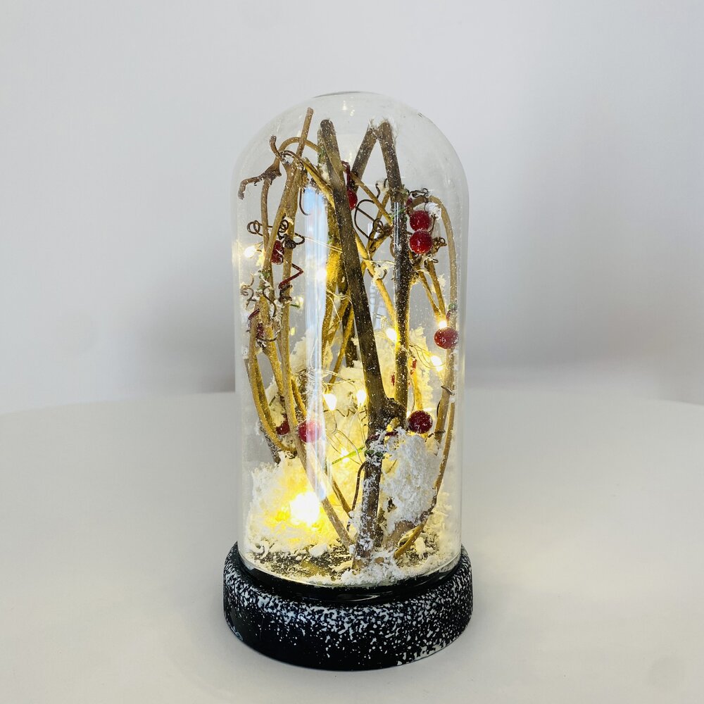 Abajur decorativo com cúpula de vidro transparente e base preta