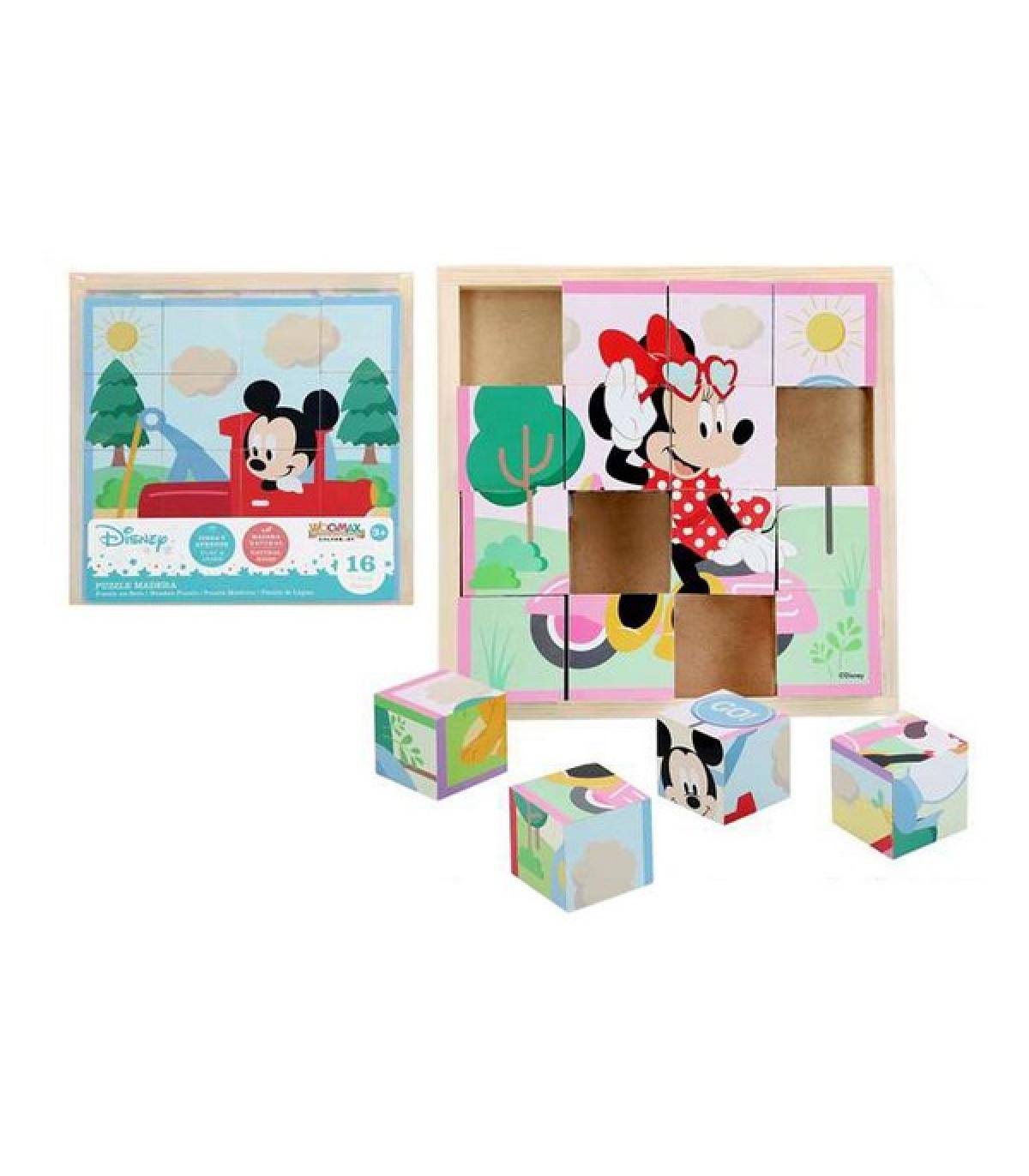 Quebra-cabeças de blocos de madeira Disney com Mickey e Minnie