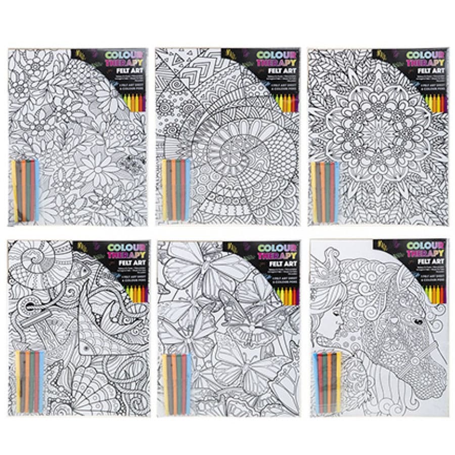 Conjuntos de arte para pintar com feltro, desenhos preto e branco e canetas coloridas