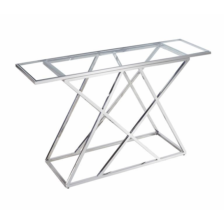 Mesa de apoio com estrutura metálica cromada e tampo de vidro