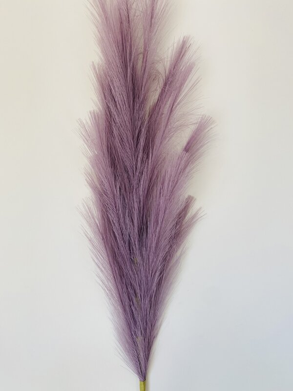 Ramo de penas decorativas lavanda num fundo branco