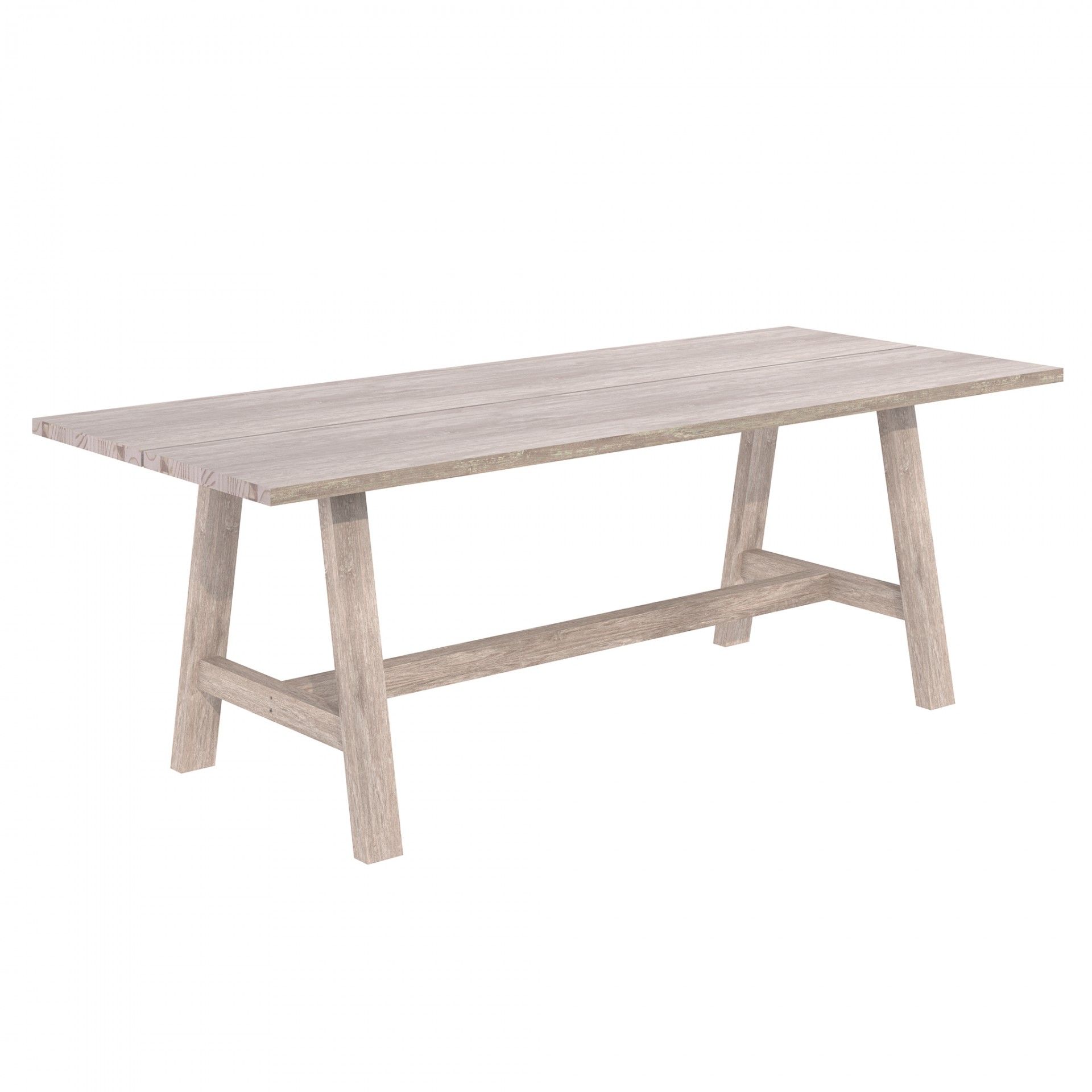 Mesa de madeira clara com tampo rectângular e quatro pés robustos