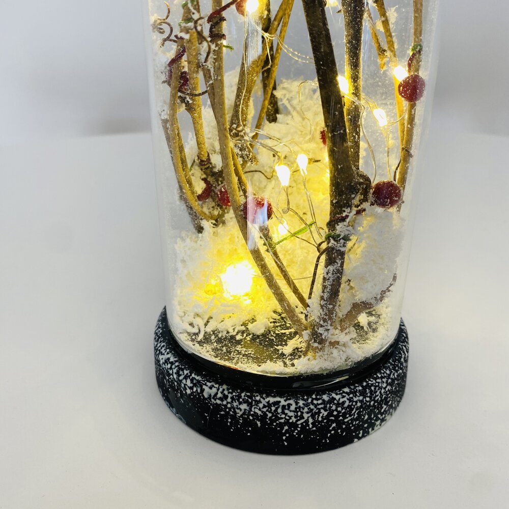 Vaso ou luminária decorativa com galhos e luzes LED embutidas