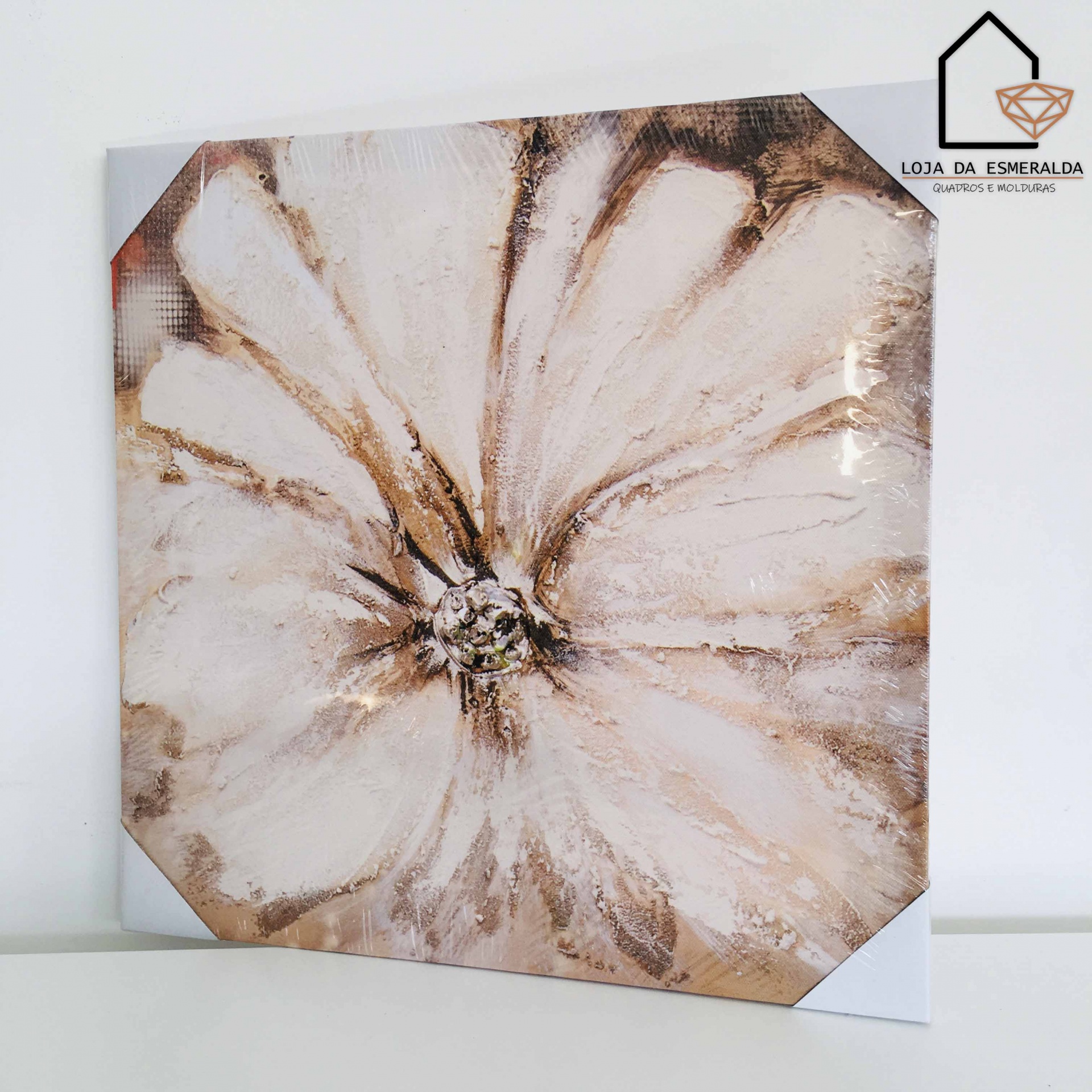 Quadro decorativo quadrado com pintura de flor grande em cores claras