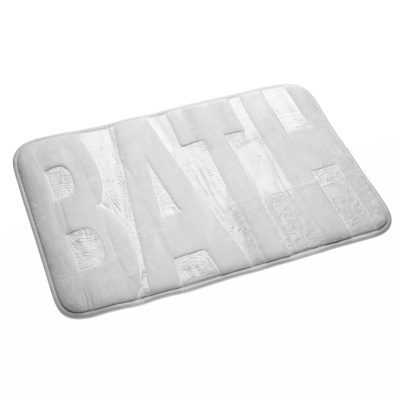 Tapete de casa de banho branco com palavra BATH em relevo