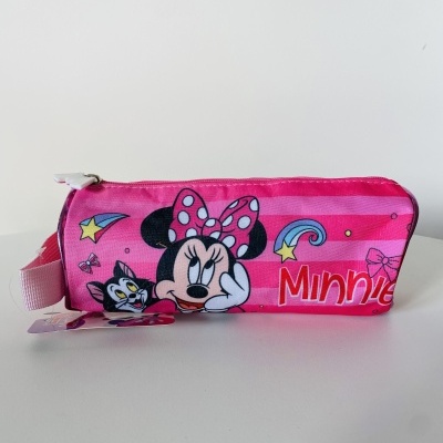 Estojo escolar rosa com estampa da Minnie e gato
