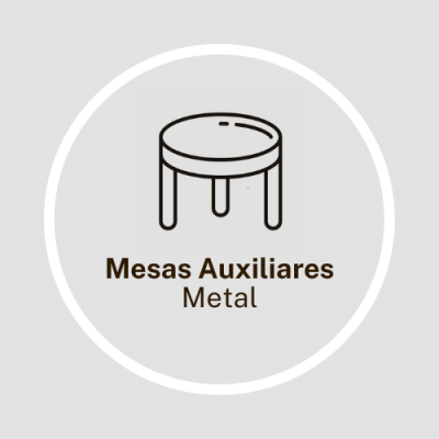 Ícone de mesa auxiliar redonda com texto Mesas Auxiliares Metal