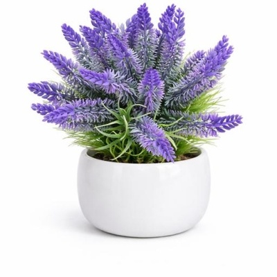 Planta artificial ou natural de lavanda em vaso branco